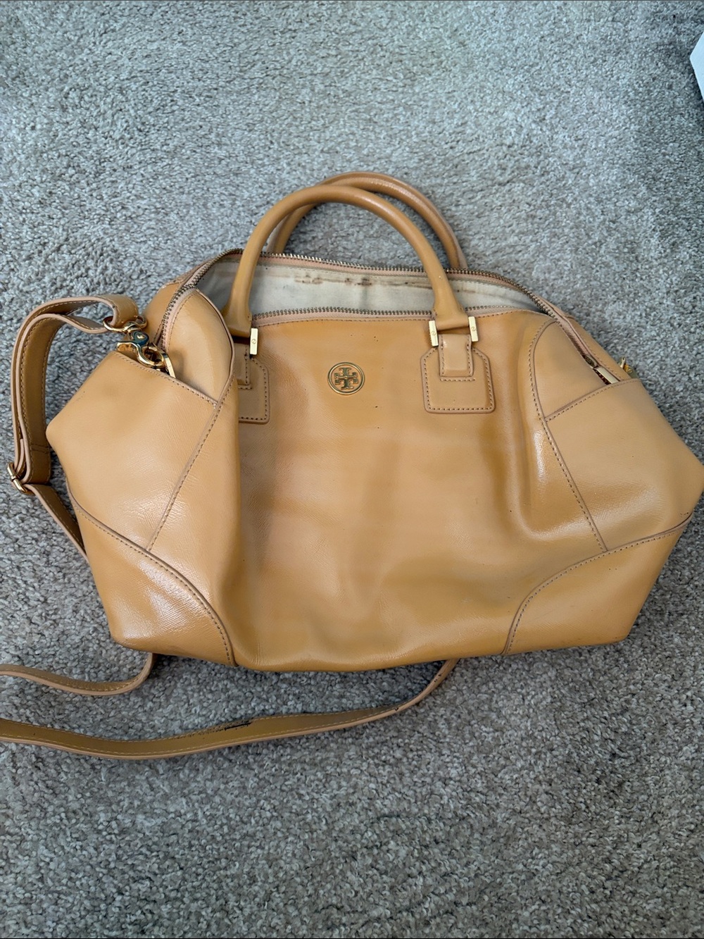 Tory Burch Cognac Leather Satchel with Shoulder Strap